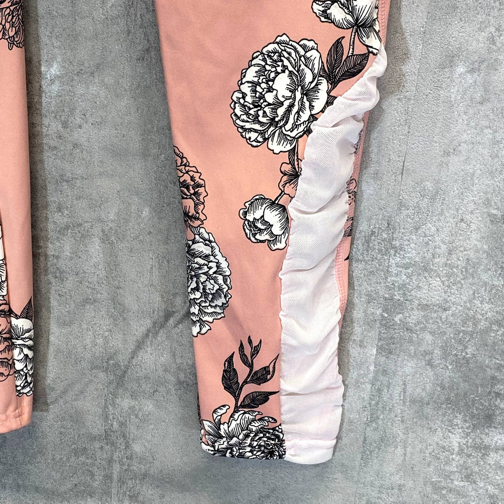 KAY UNGER Women's Pretty Peony Peach Floral Print High-Rise Mesh 7/8 Leggings SZ L