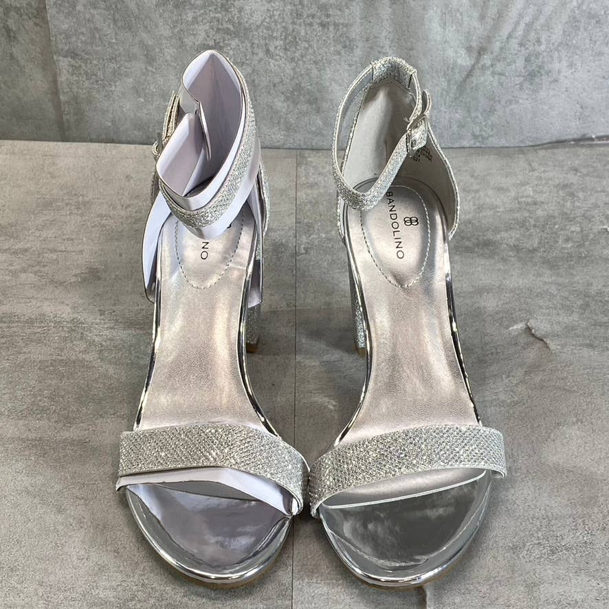 BANDOLINO Women's Silver-Tone Armory Block-Heel Ankle-Strap Dress Sandals SZ 7