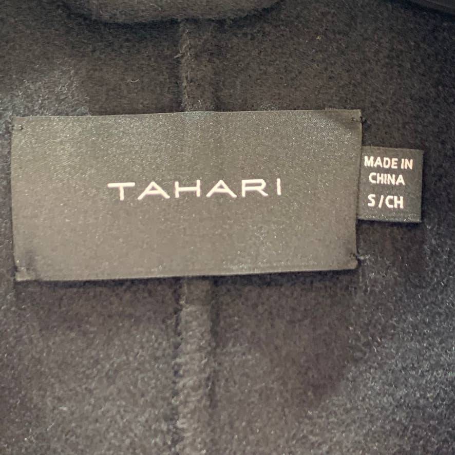 TAHARI Black Wool Blend Anna Ribbed Sleeve Notch Collar Coat SZ S