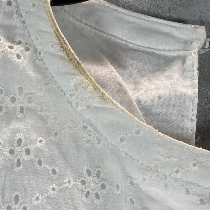 CHARTER CLUB Women's Bright White Crewneck Eyelet Flutter Short-Sleeve Top SZ L