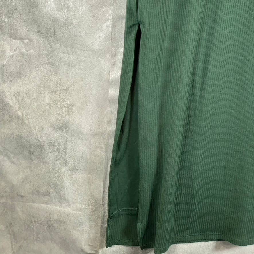 AND NOW THIS Women's Dark Green Ribbed High-Neck Midi Side-Slit Long-Sleeve Dress SZ S