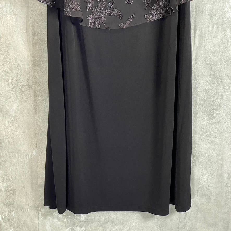 CONNECTED APPAREL Women's Plus Black Chiffon Burnout Floral Glitter Dress SZ 14W