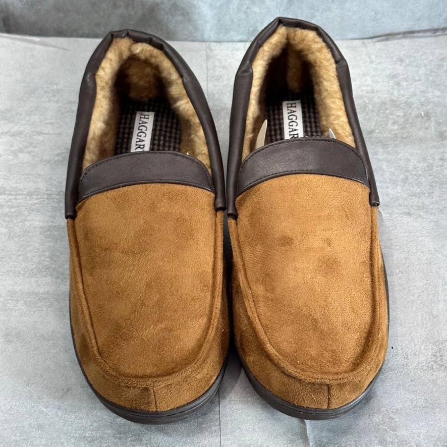 HAGGER Men's Tan Microsuede Fleece-Lined Venetian Memory Foam Slippers SZ XXL