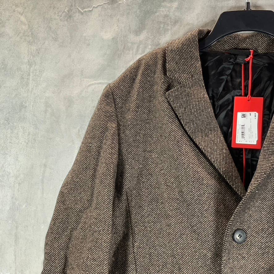 HUGO BOSS Men's Brown Slim-Fit Migor Patterned Stretch 3-Button Overcoat SZ 44R