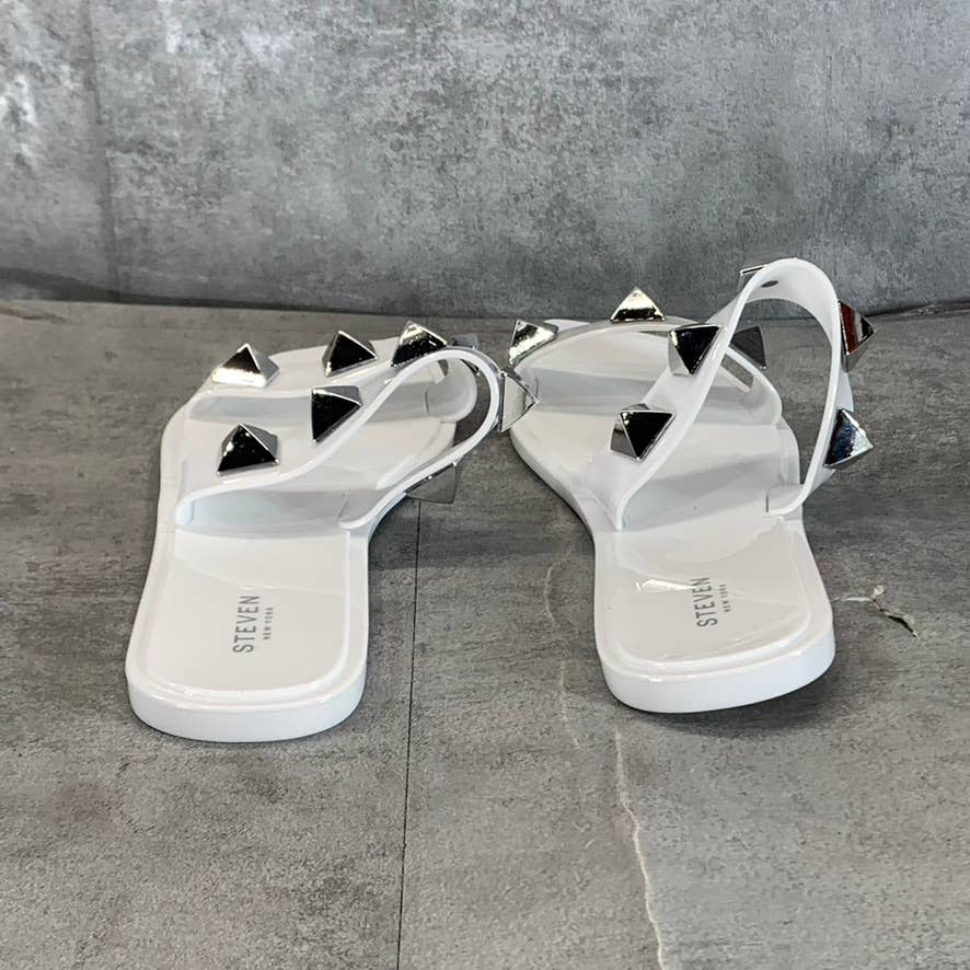 STEVEN NEW YORK Women's White Aleena Studded Square-Toe Sandals SZ 6