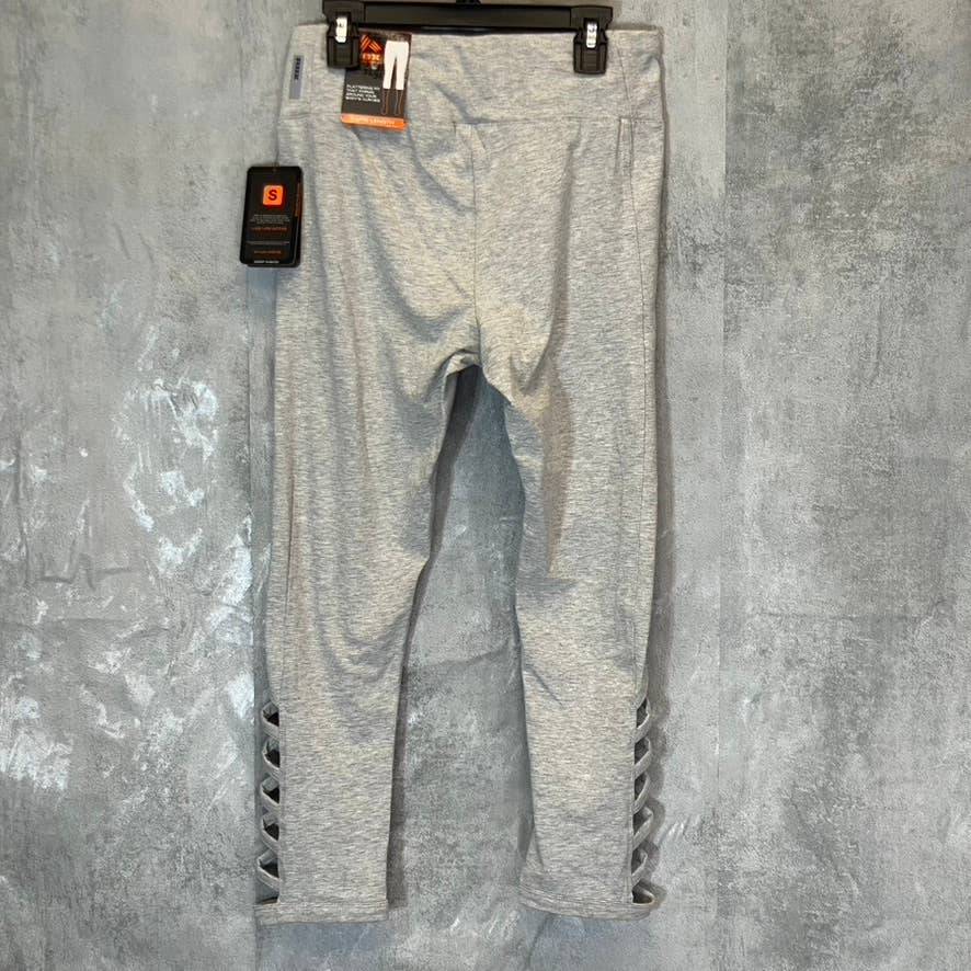 RBX Women's light Heather Grey Cutout Strappy Hem Pull-On Capri Leggings SZ S