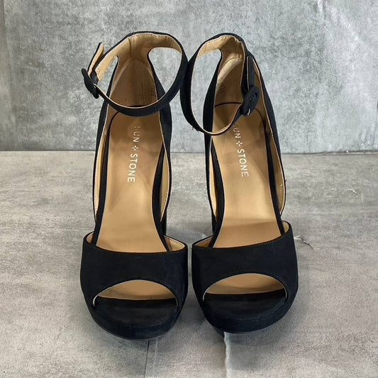 SUN+STONE Women's Black Micro Reeta Block-Heel Platform Heels SZ 7