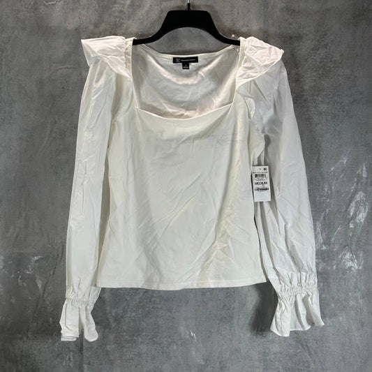 INC INTERNATIONAL CONCEPTS Women's Washed White Square-Neck Ruffled Top SZ M