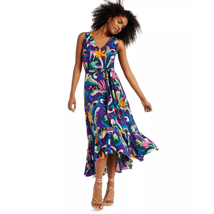 INC INTERNATIONAL CONCEPTS Women's Luciana Garden V-Neck Printed Hi-Low Dress