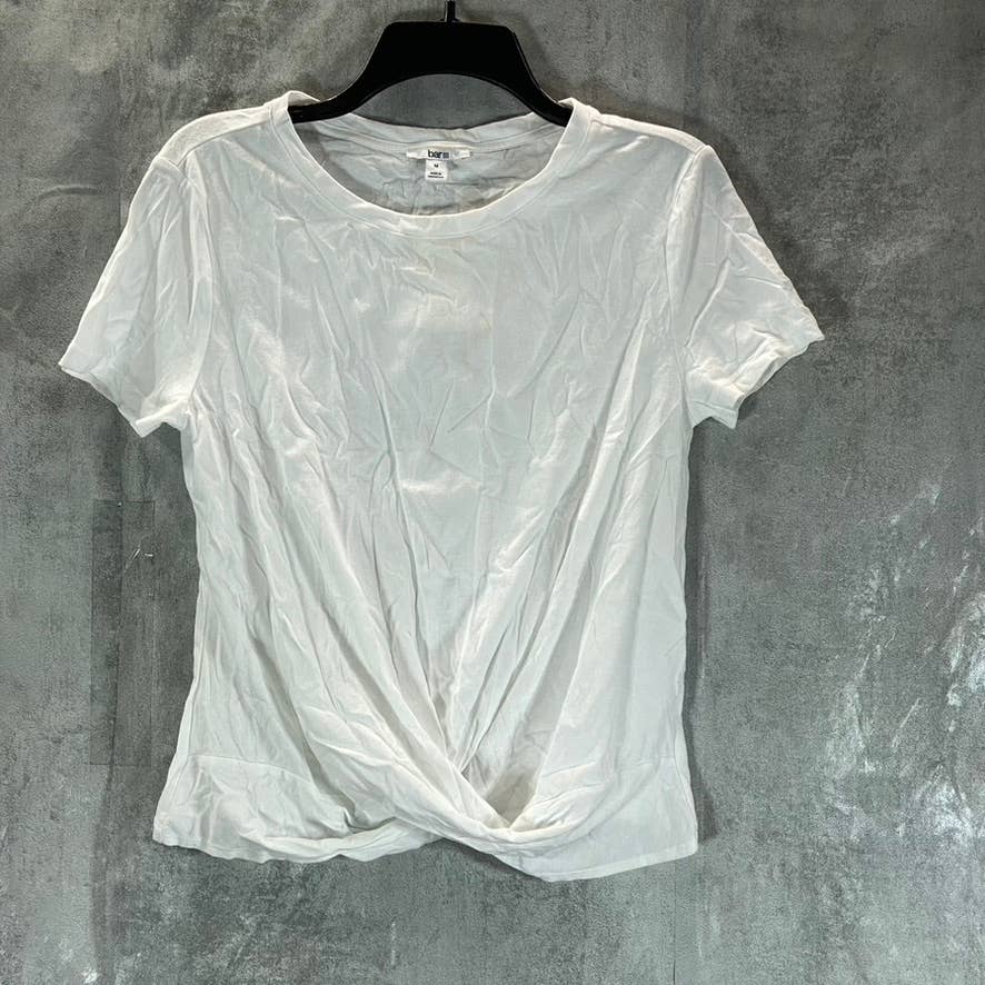 INC INTERNATIONAL CONCEPTS Women's Solid White Twist-Front Short Sleeve Top SZ M