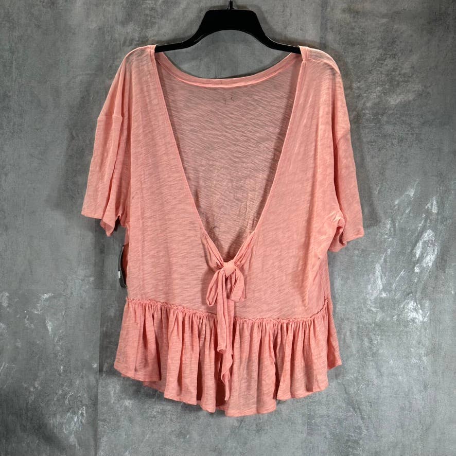 INC INTERNATIONAL Women's Mango Beach Crewneck Tie-Back Ruffled Top SZ XL