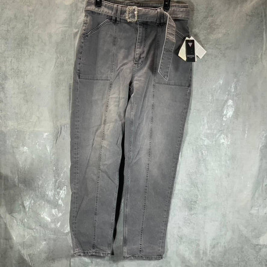 GUESS Women's Palladium Grey High-Rise Belted Straight-Leg Jeans SZ 31