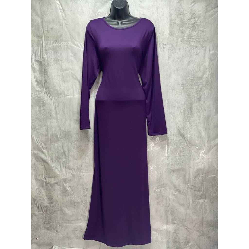 24SEVEN COMFORT APPAREL Purple Form Fitting Long Sleeve Side Slit Maxi Dress SZ XL