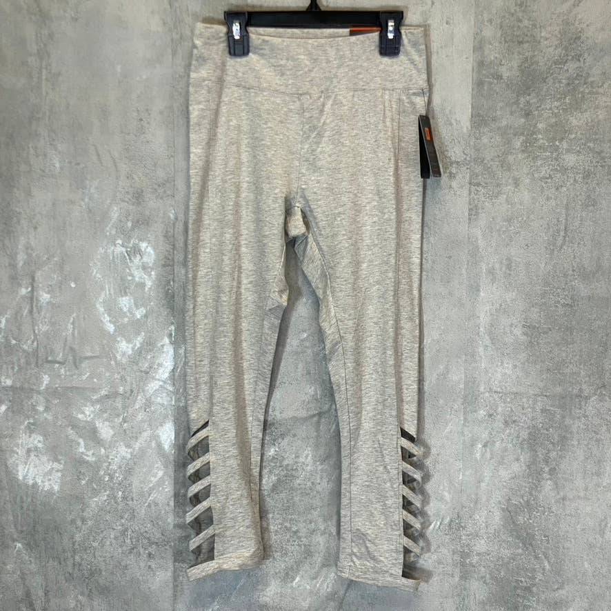 RBX Women's light Heather Grey Cutout Strappy Hem Pull-On Capri Leggings SZ S