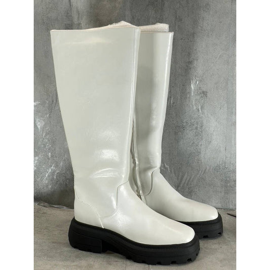 KATY PERRY Women's Optic White The Geli Solid Square-Toe Lug-Sole Tall Boot SZ11