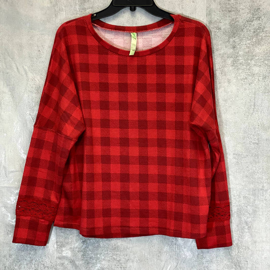 HONEYDEW INTIMATES Women's Red Ravishing Plaid Snooze Button Lace Long Sleeve Pajama Top SZ M