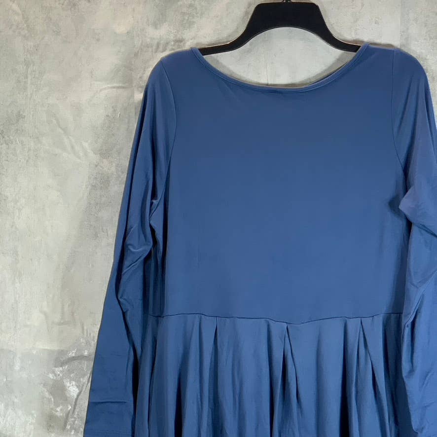 24SEVEN COMFORT APPAREL Women's Medium Blue Round-Neck Long-Sleeve Midi Dress