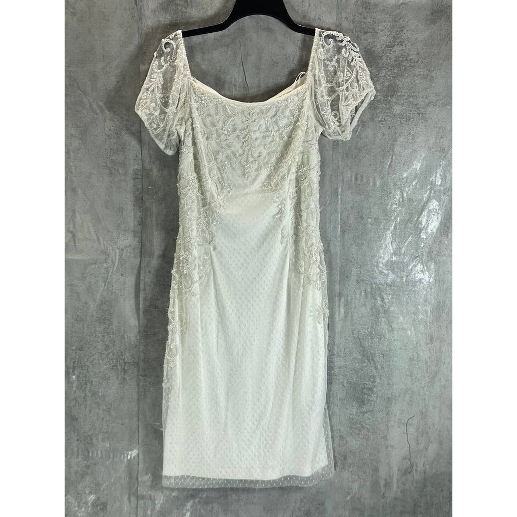 ADRIANNA PAPELL Women's Ivory Bead Embellished Off-The-Shoulder Dress SZ8