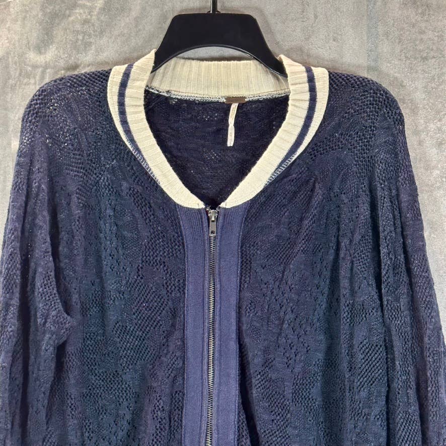 FREE PEOPLE Women's Navy Lace Full-Zip Varsity Jacket SZ M