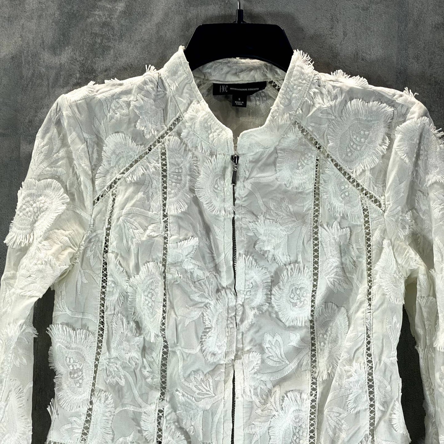 INC INTERNATIONAL CONCEPTS Women's Bright White Eyelash Embroidered Jacket SZ S