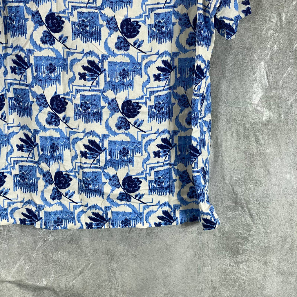 CLUB ROOM Men's Blue Casa Grand Floral-Print Button-Up Short-Sleeve Shirt SZ M