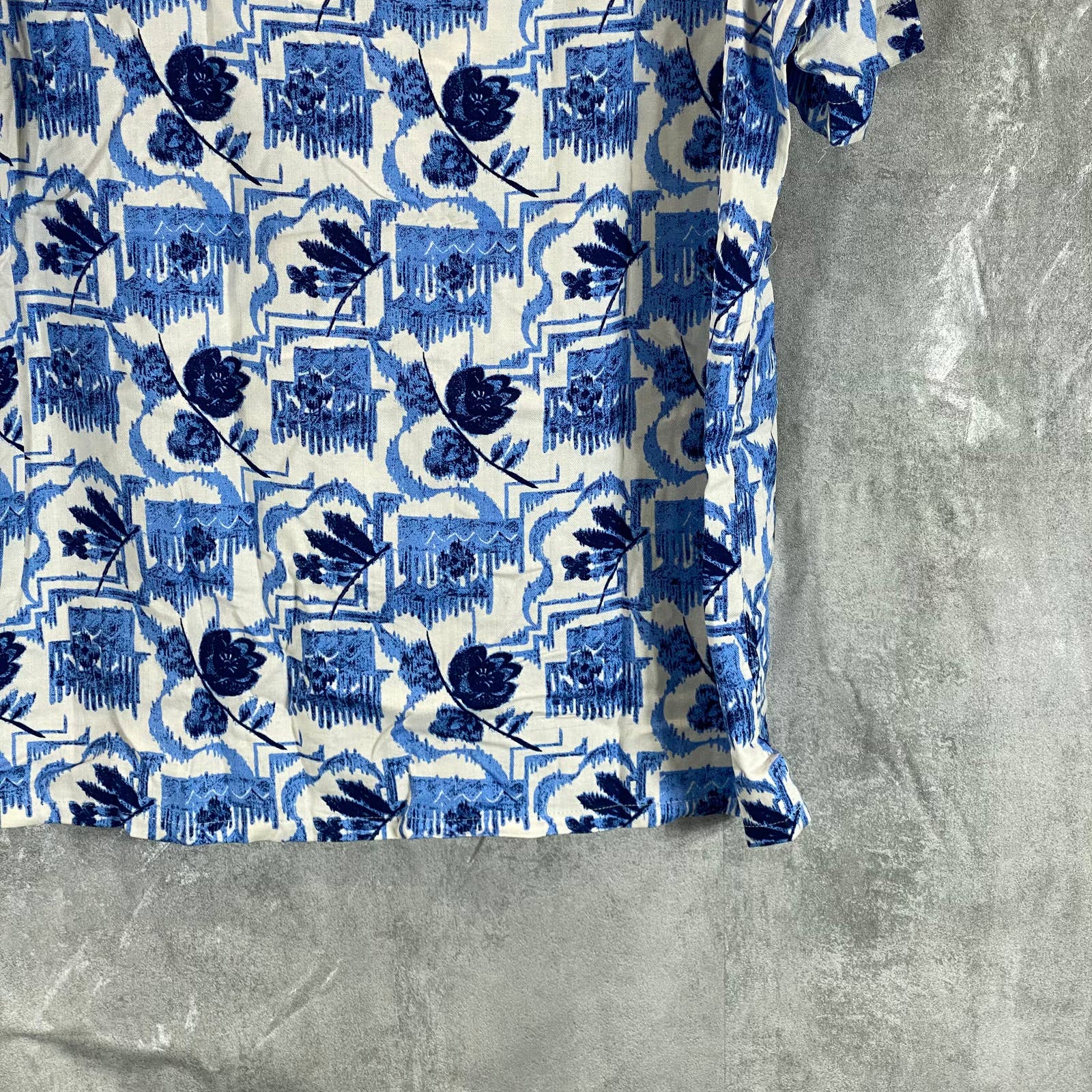 CLUB ROOM Men's Blue Casa Grand Floral-Print Button-Up Short-Sleeve Shirt SZ M