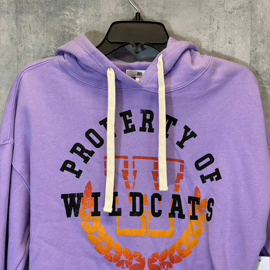 BP. Women's Purple Wildcats Cutoff Graphic Long Sleeve Pullover Hoodie SZ S