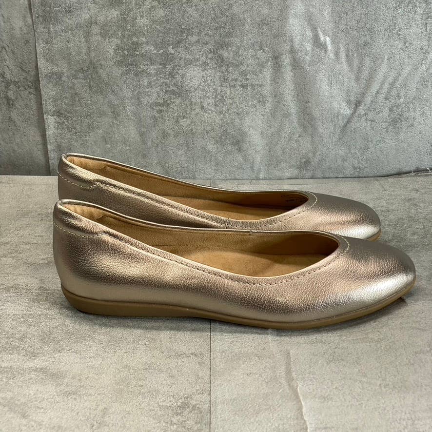 NATURALIZER Women's Warm Silver Metallic Vivienne Almond-Toe Slip-On Flats SZ6.5