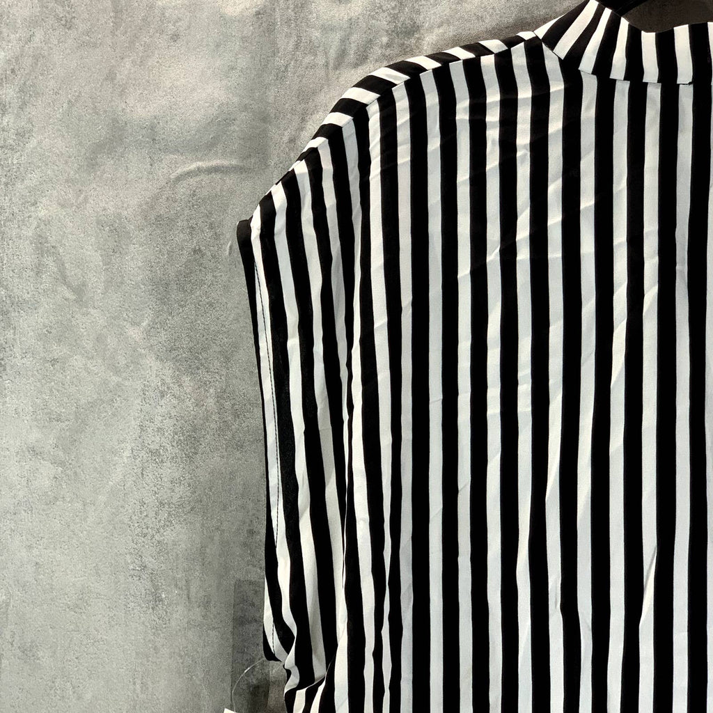 BAR III Women's Plus Size Black/Lily Striped Tie-Neck Hi-Low Top SZ 1X