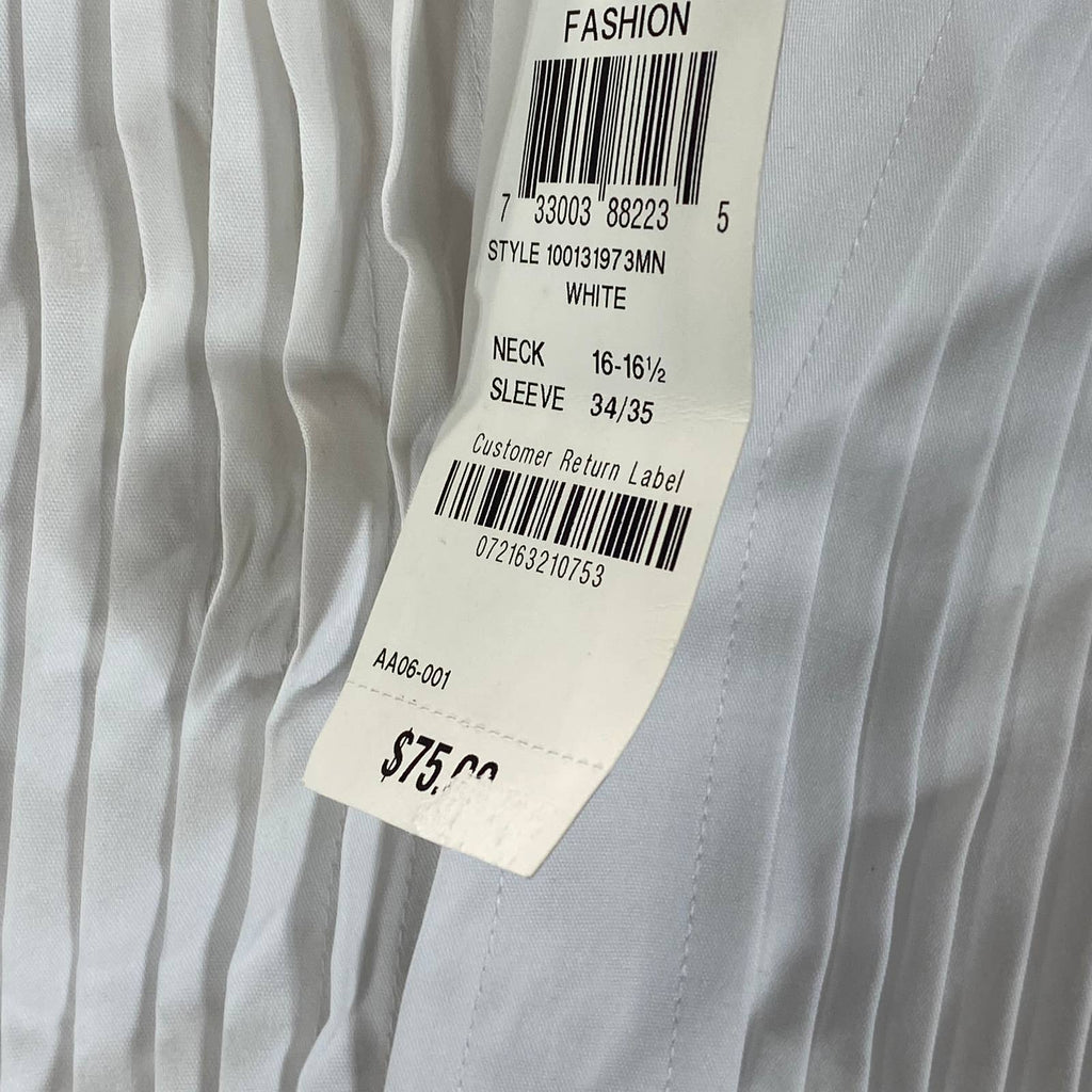 ALFANI Alfatech Men's Sierradale White Slim-Fit Pleated Panel Formal Shirt SZ L