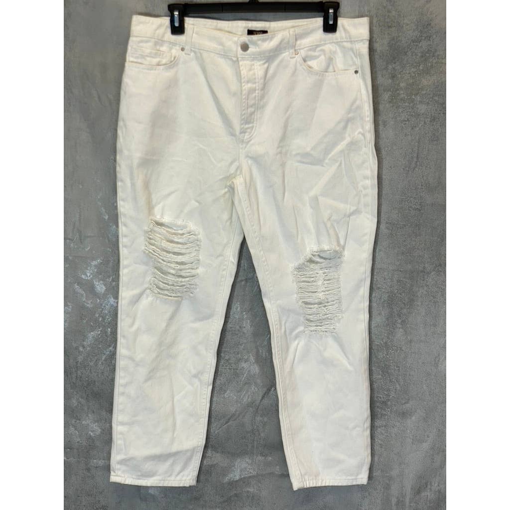 AFRM Women's White Luisa Distressed High-Rise Ankle Crop Skinny Denim Jeans SZ32