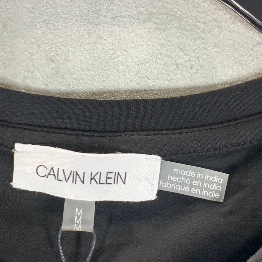 CALVIN KLEIN Women's Black Signature Logo Crewneck Short-Sleeve Tee SZ M