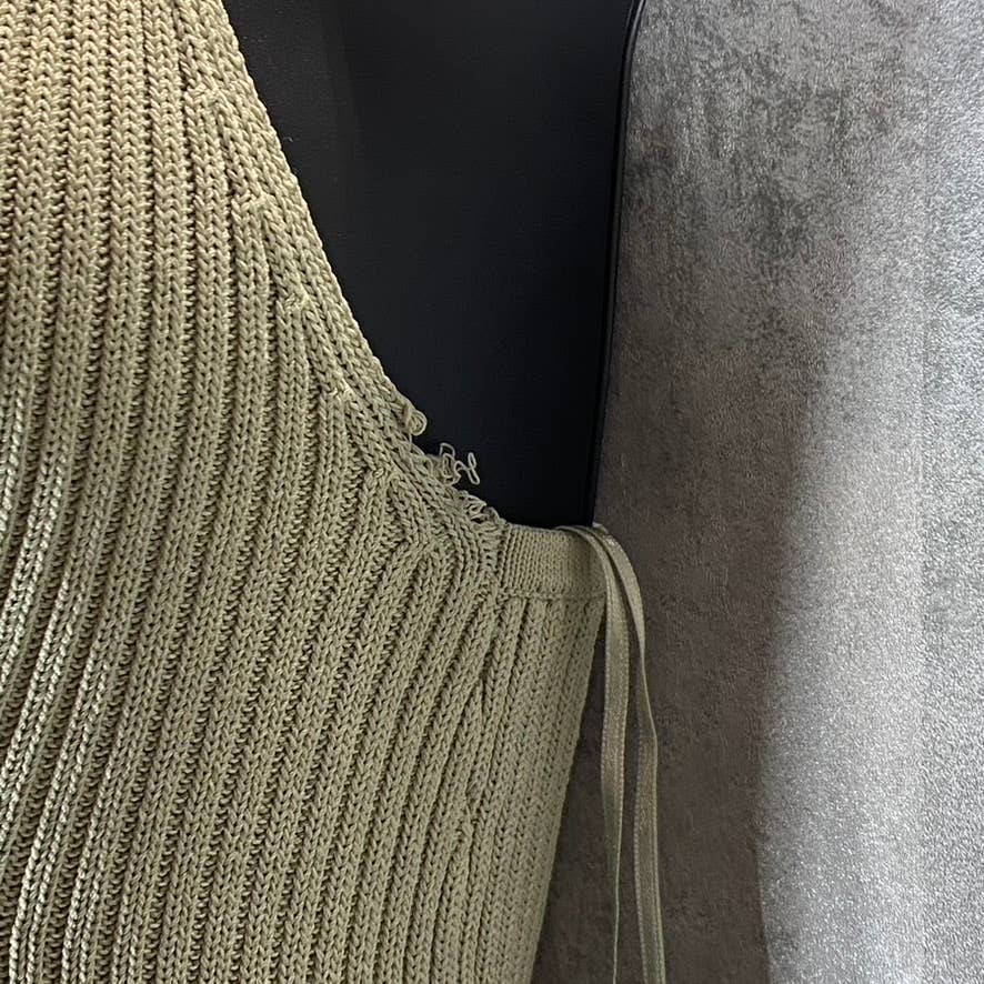 GUESS Women's Light Matcha V-Neck Ribbed Engineered Bodycon Midi Dress SZ S