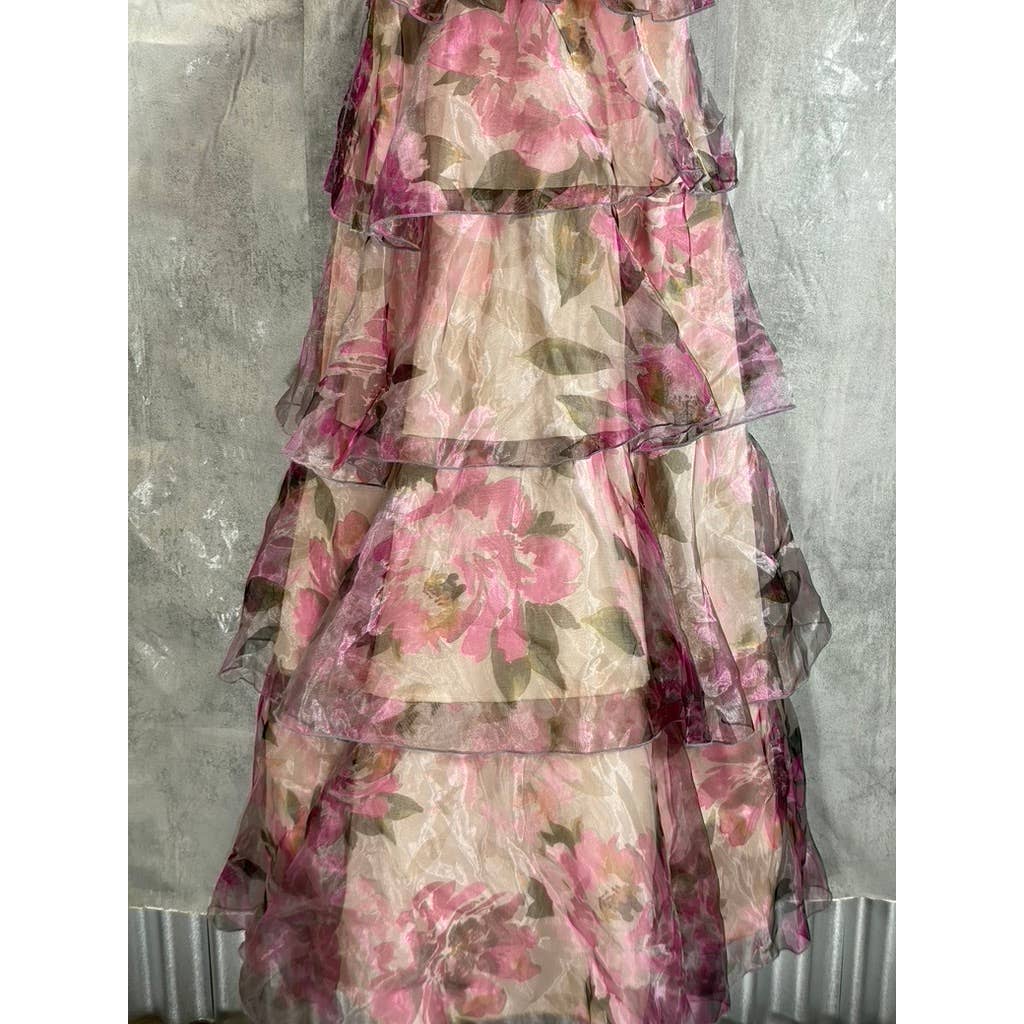 SPEECHLESS Juniors' Grey-Fuchsia Organza Floral-Print Tiered Halter Dress SZ 13