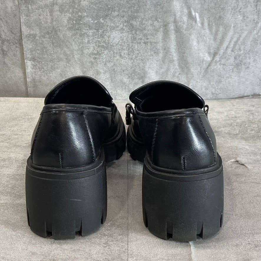 MADDEN GIRL Women's Black Hoxtonn Chain Lug Sole Block-Heel Loafers SZ 8.5