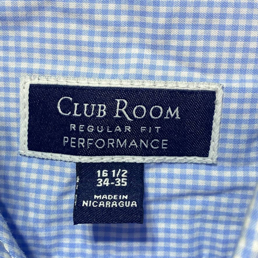 CLUB ROOM Light Blue Regular Fit Mini Gingham Dress Shirt SZ 16.5 34/35