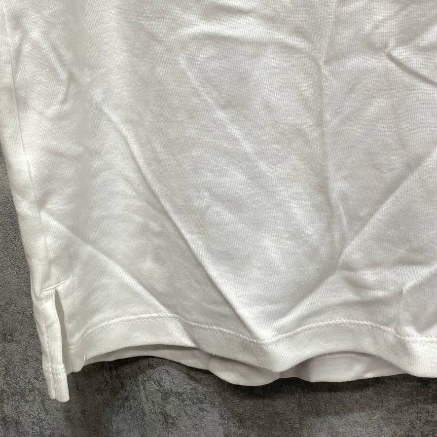 KAREN SCOTT Solid White Cuffed Elbow Sleeve Boatneck Top SZ L
