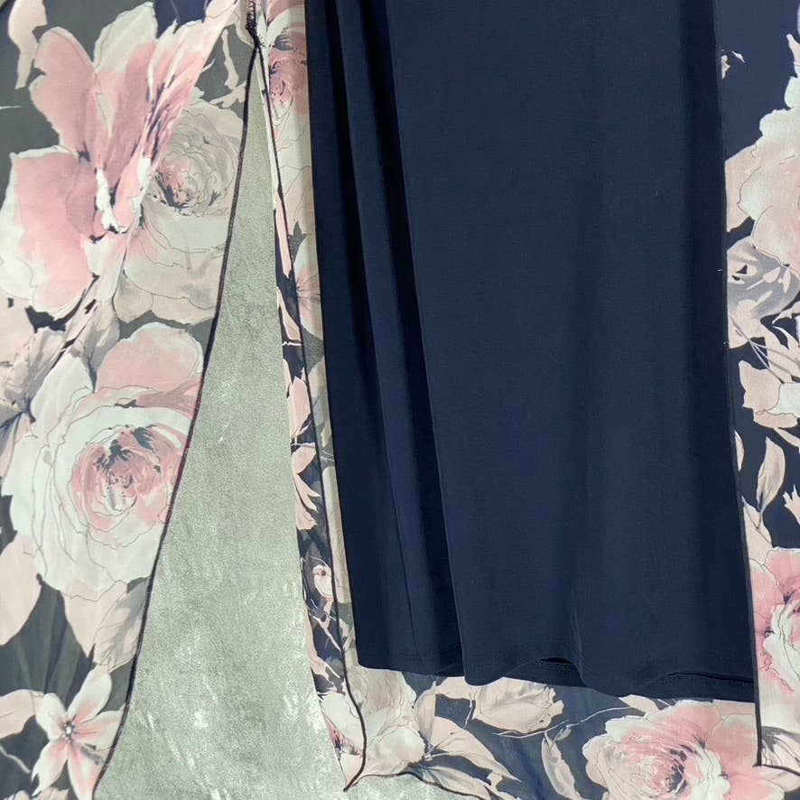 CONNECTED APPAREL Women's Navy-Mauve Floral-Print Chiffon Overlay Dress SZ 6