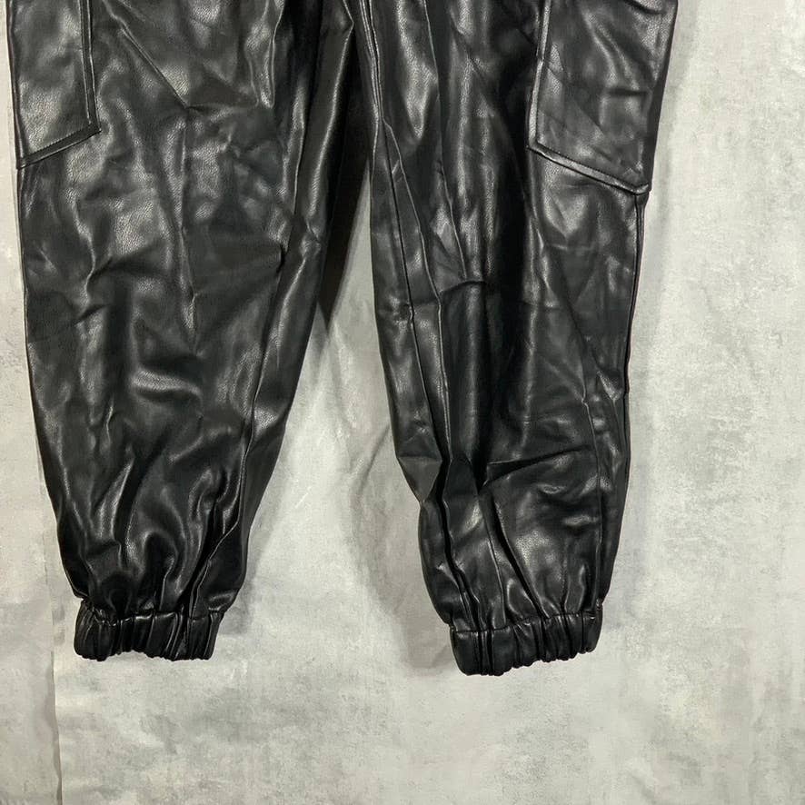 INC INTERNATIONAL CULPOS X Women's Black Faux-Leather High-Rise Cargo Pants SZ 6