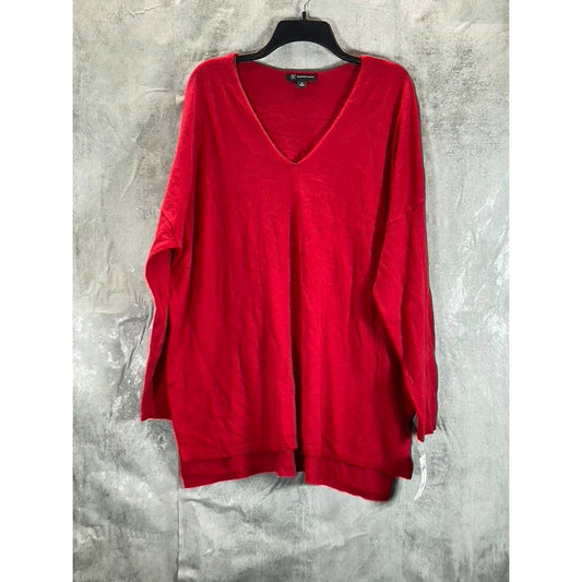 INC INTERNATIONAL CONCEPTS Women's Plus Real Red V-Neck Hi-Low Hem Pullover SZ2X