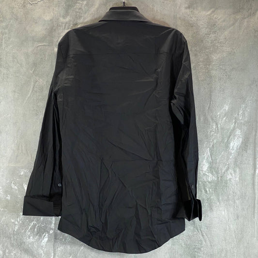 ALFANI Men's Deep Black Solid Slim-Fit 2-Way Stretch French Cuff Dress Shirt SZM