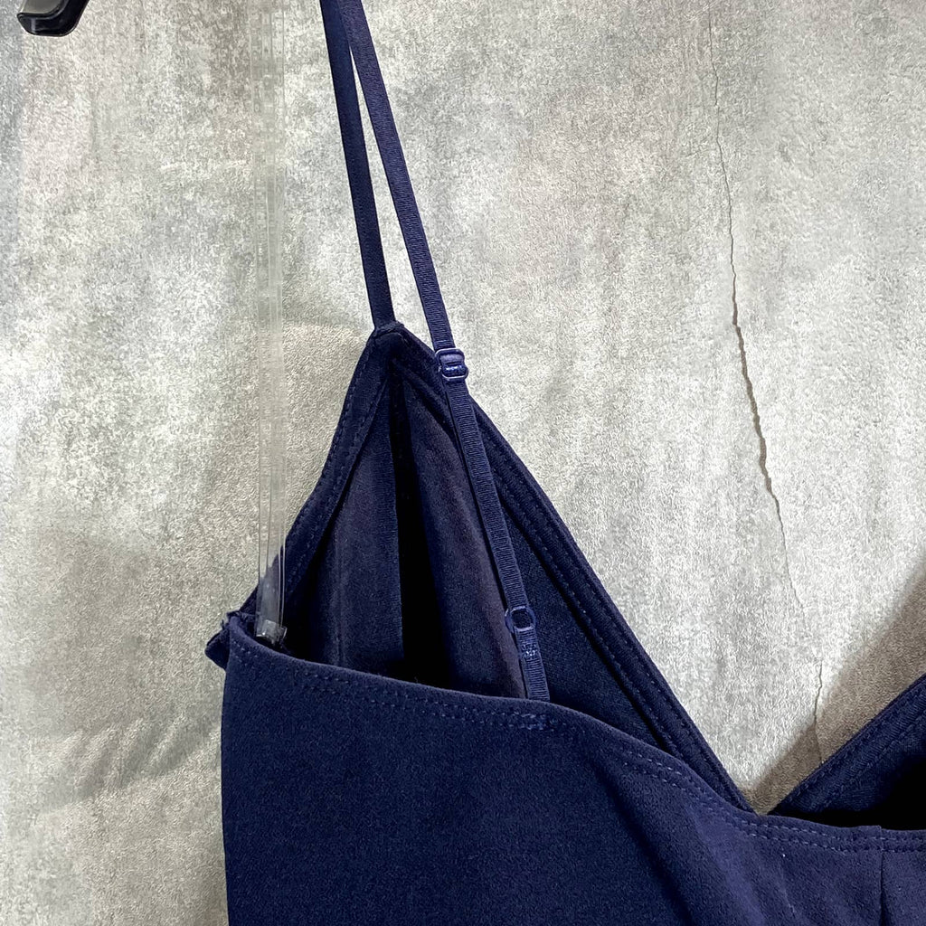 EMERALD SUNDAE Juniors' Navy Surplice V-Neck High-Slit Adjustable Straps Gown