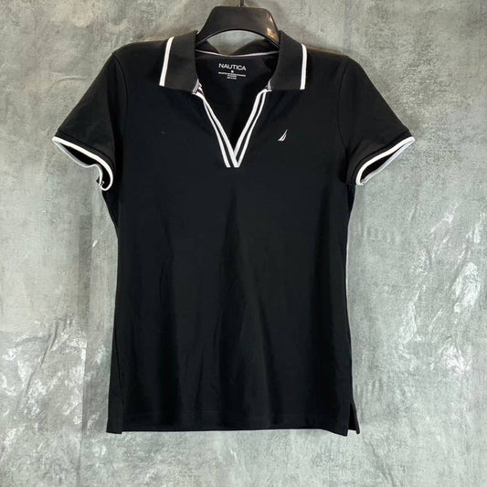 NAUTICA Women’s Black Crafted Ocean Spilt-Neck Short Sleeve Polo Top SZ M