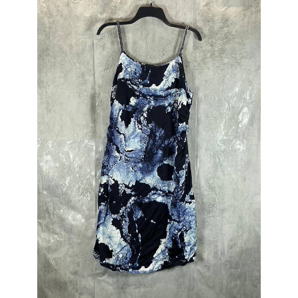 BELLDINI Black Label Women's Metallic Marble Chain-Strap Printed Dress SZ XL