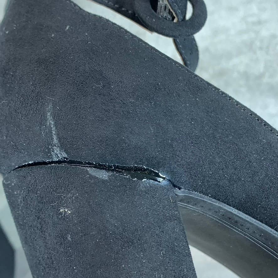 SUN+STONE Women's Black Micro Reeta Block-Heel Ankle Strap Platform Heels SZ 7