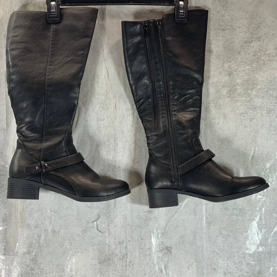EASY STREET Women's Black Faux-Leather Jewel Knee-High Riding Boots SZ 7.5