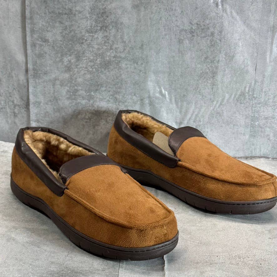 HAGGER Men's Tan Microsuede Fleece-Lined Venetian Memory Foam Slippers SZ XXL