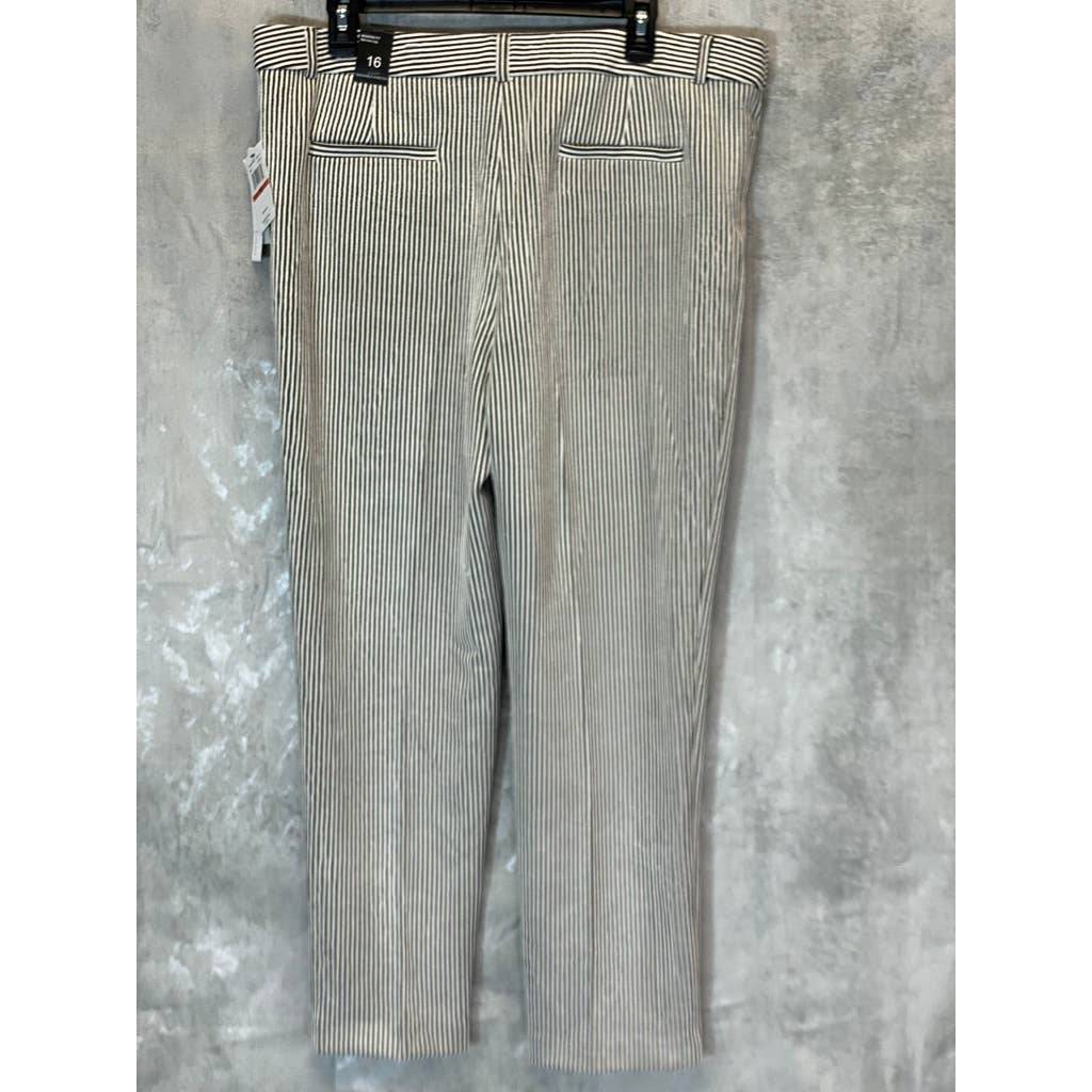 AMANDA + CHELSEA Women's Black/White Pinstripe Ankle Pants SZ 16