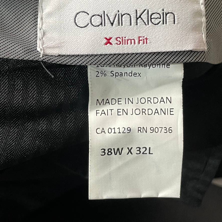 CALVIN KLEIN Men's Solid Black Slim-Fit Flat Front Dress Pants SZ 38X32