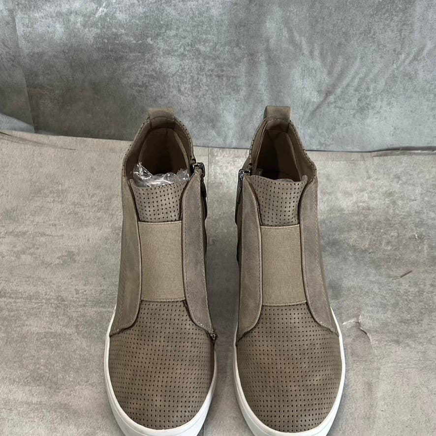 JOURNEE COLLECTION Women's Taupe Perforated Faux Leather Clara Wedge Sneaker SZ7